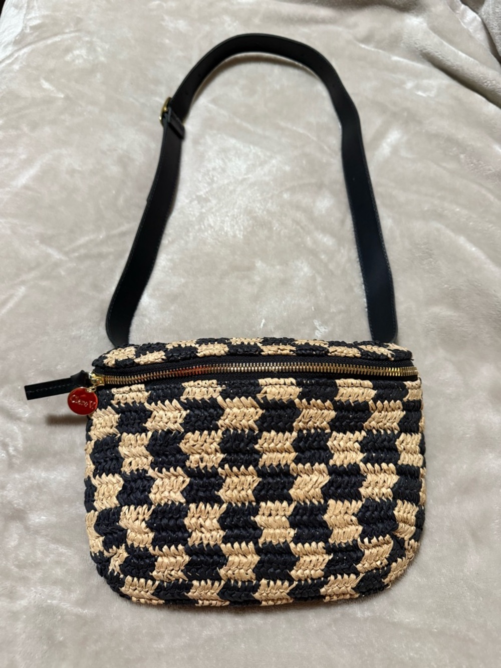 Clare V. Checkerboard Woven Raffia Belt Bag